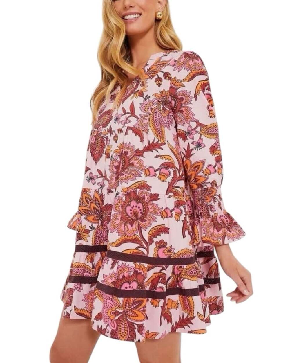 Tuckernuck Pink Paisley Sunset Chintz Kenzo Dress L Resort Beach Poet Sleeves